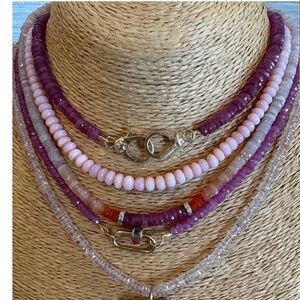 Theodosia Pink Smooth opal gemstone necklace $80